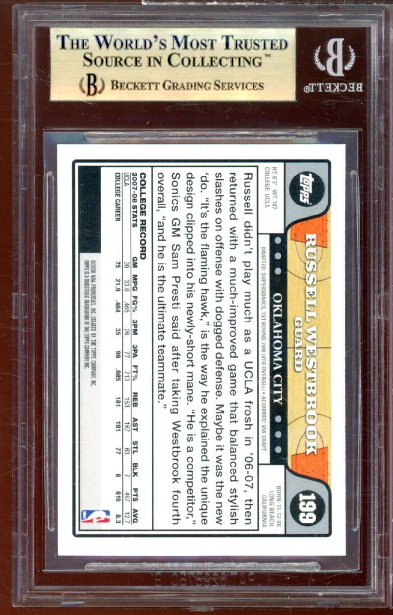 Russell Westbrook Rookie Card 2008-09 Topps #199 BGS 9.5 (9.5 9.5 9.5 10) Image 2