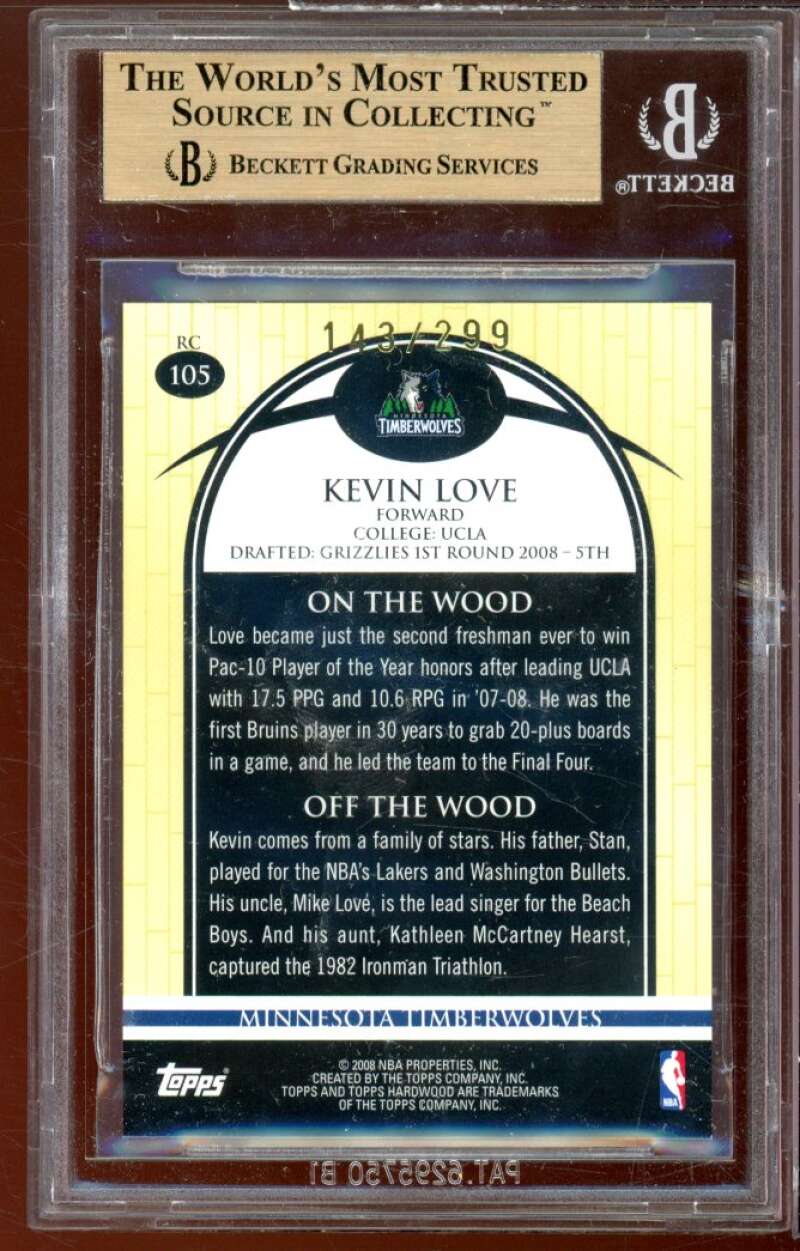 Kevin Love Rookie 2008-09 Topps Hardwood Hardwood #105 BGS 9.5 (10 9 9.5 10) Image 2