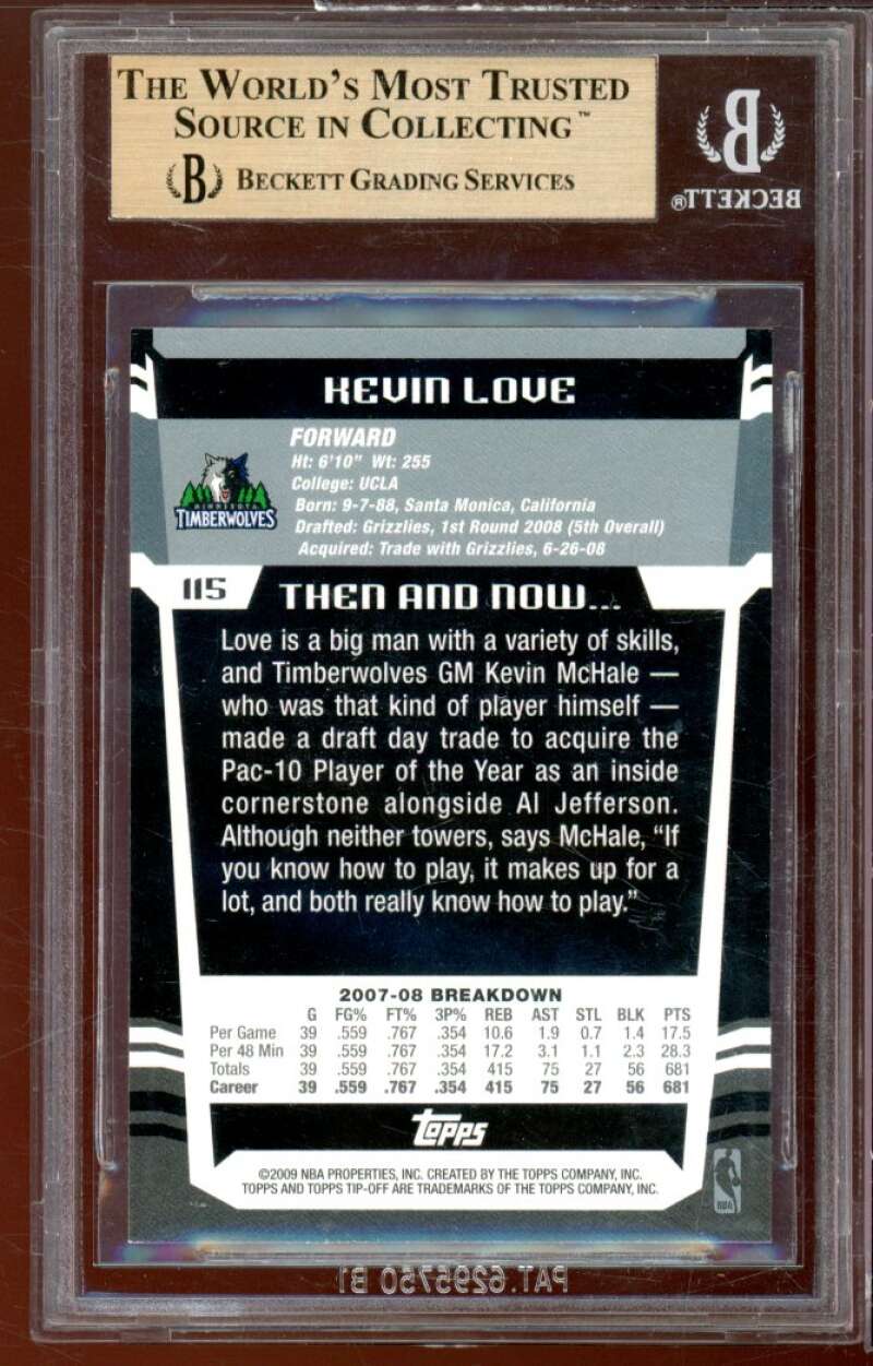 Kevin Love Rookie Card 2008-09 Topps Tip-Off #115 BGS 9.5 (10 9 9.5 9.5) Image 2