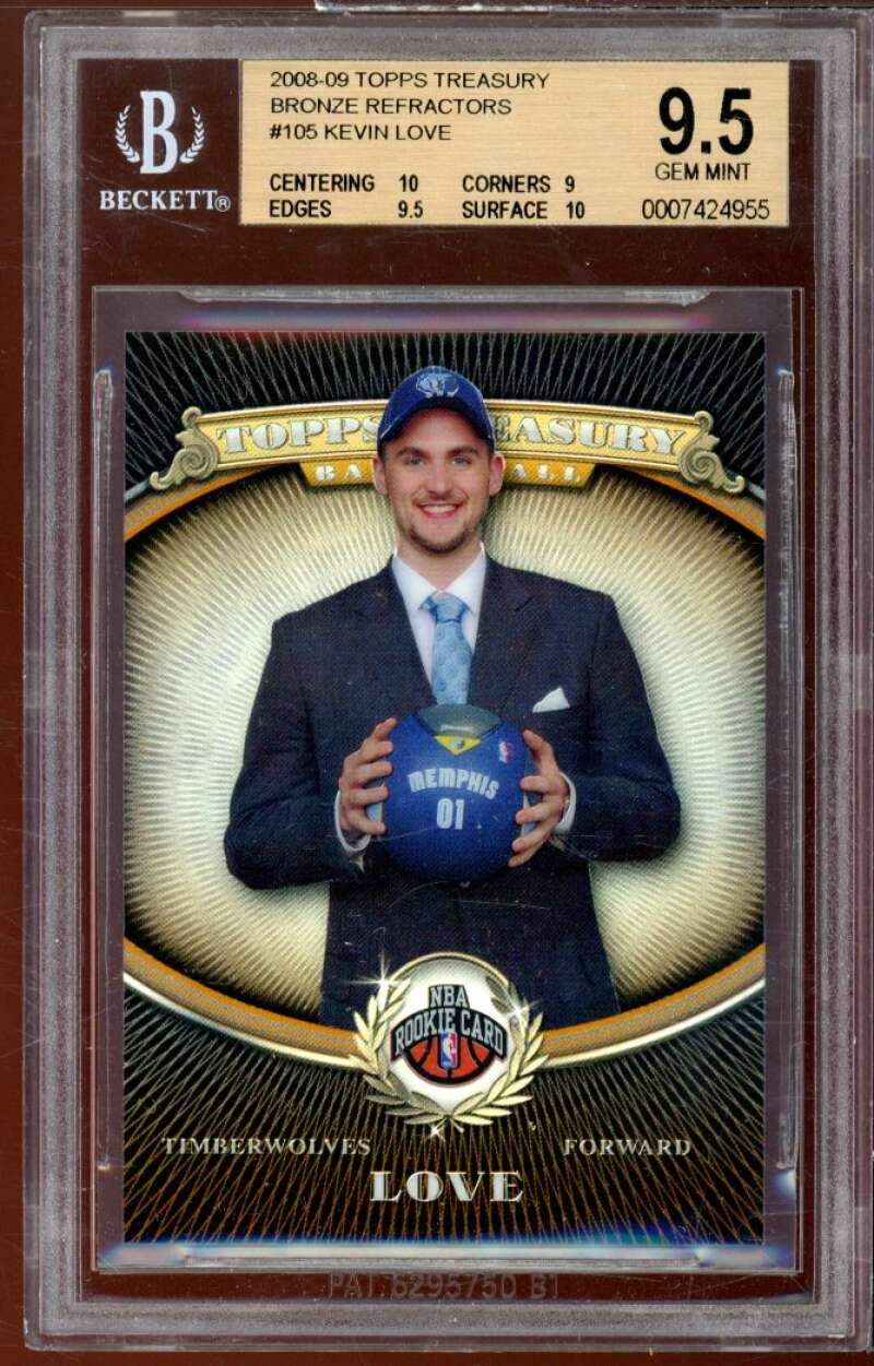 Kevin Love Rookie Card 2008-09 Topps Treasury Bronze Refractors #105 BGS 9.5 Image 1