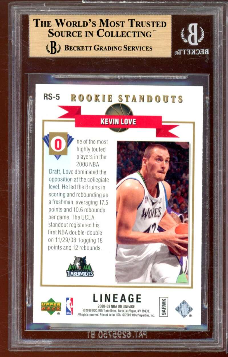 Kevin Love Rookie Card 2008-09 Upper Deck Lineage Rookie Standouts #RS-5 BGS 9.5 Image 2