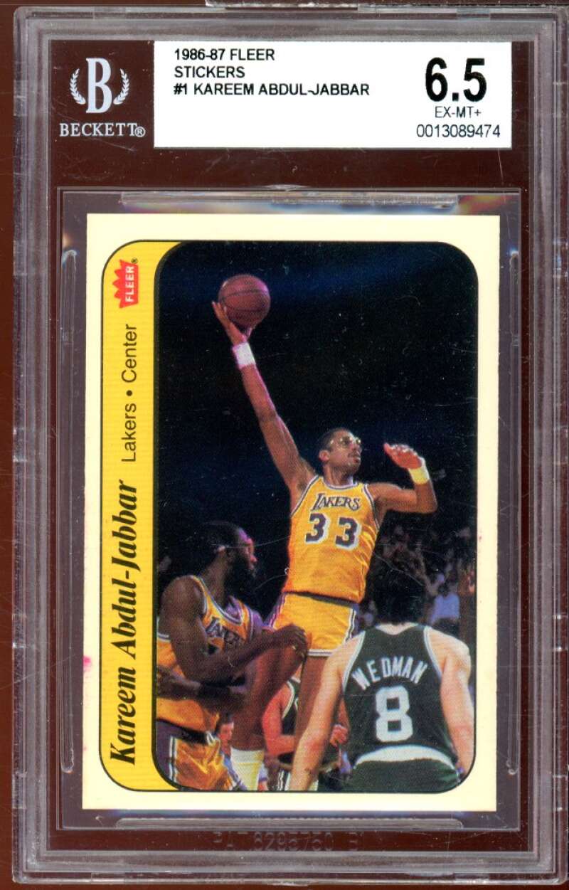 Kareem Abdul-Jabbar Card 1986-87 Fleer Stickers #1 BGS 6.5 Image 1