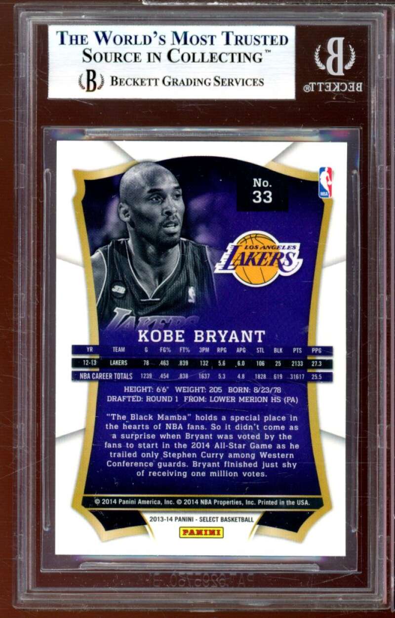 Kobe Bryant Card 2013-14 Select #33 BGS 9 (9.5 9.5 9.5 8.5) Image 2