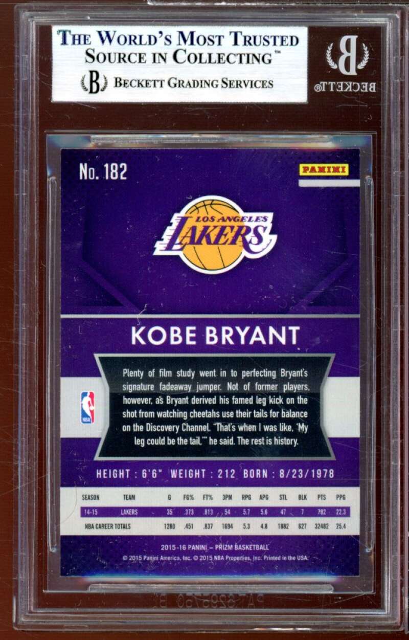 Kobe Bryant Card 2015-16 Panini Prizm #182 BGS 9 (8.5 9 9 9.5) Image 2