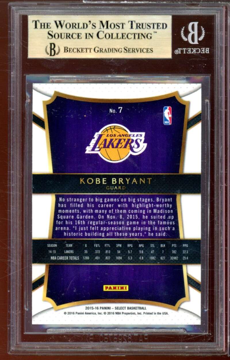Kobe Bryant Card 2015-16 Select #7 BGS 9.5 (9.5 9.5 10 9.5) Image 2