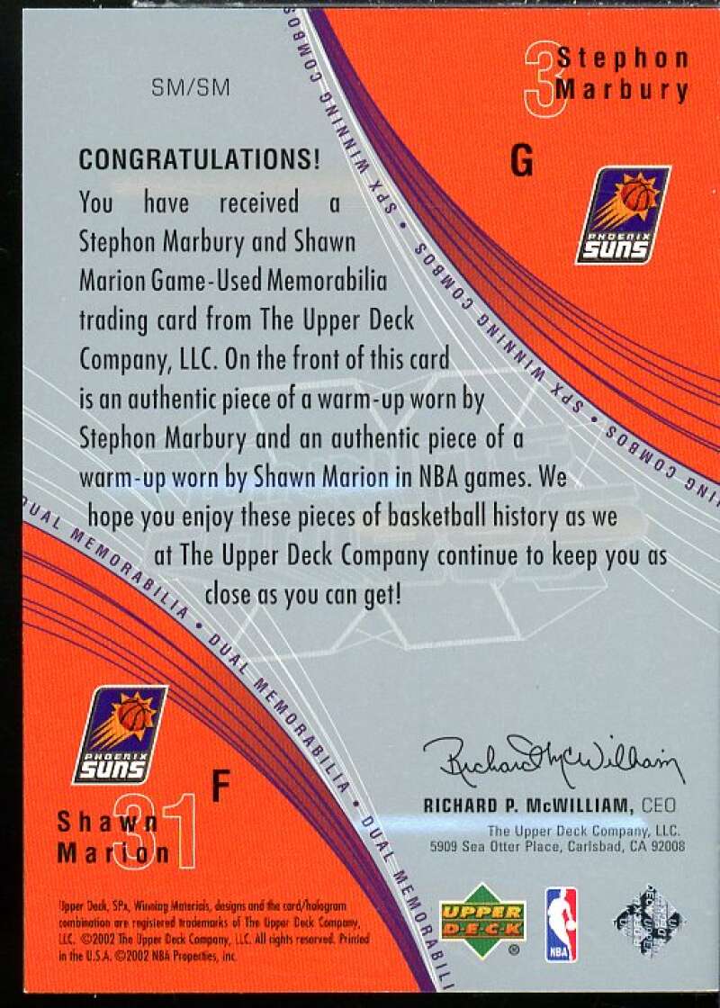 Stephon Marbury/Shawn Marion Card 2002-03 SPx Winning Combos #SMSM  Image 2