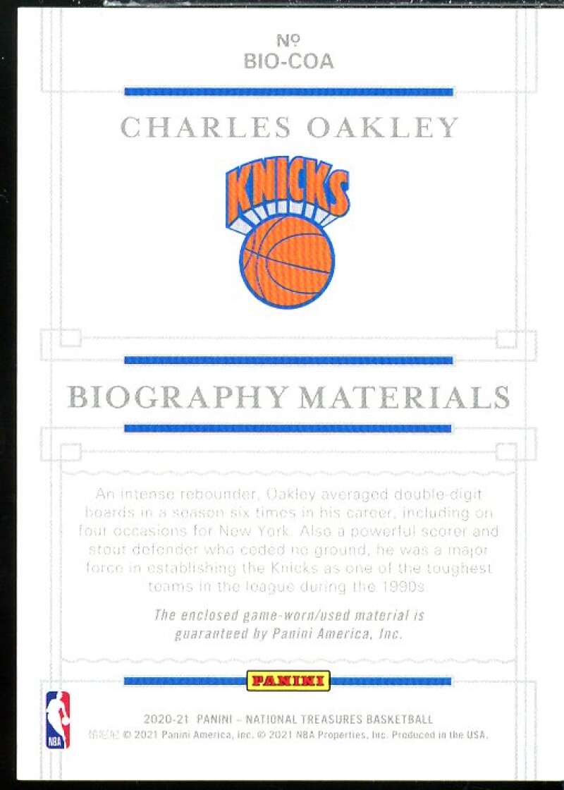 Charles Oakley Card 2020-21 Panini National Treasures Biography Materials #17  Image 2