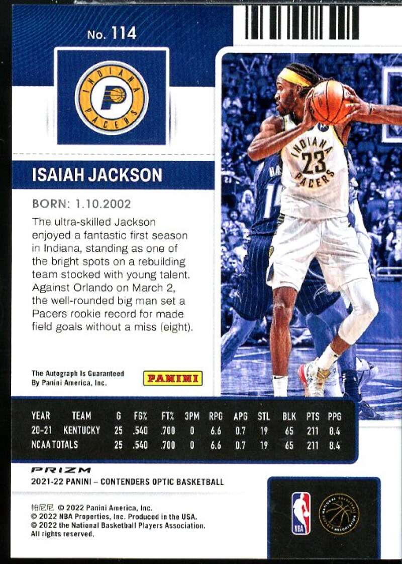 Isaiah Jackson AU Rookie Card 2021-22 Panini Contenders Optic #114  Image 2