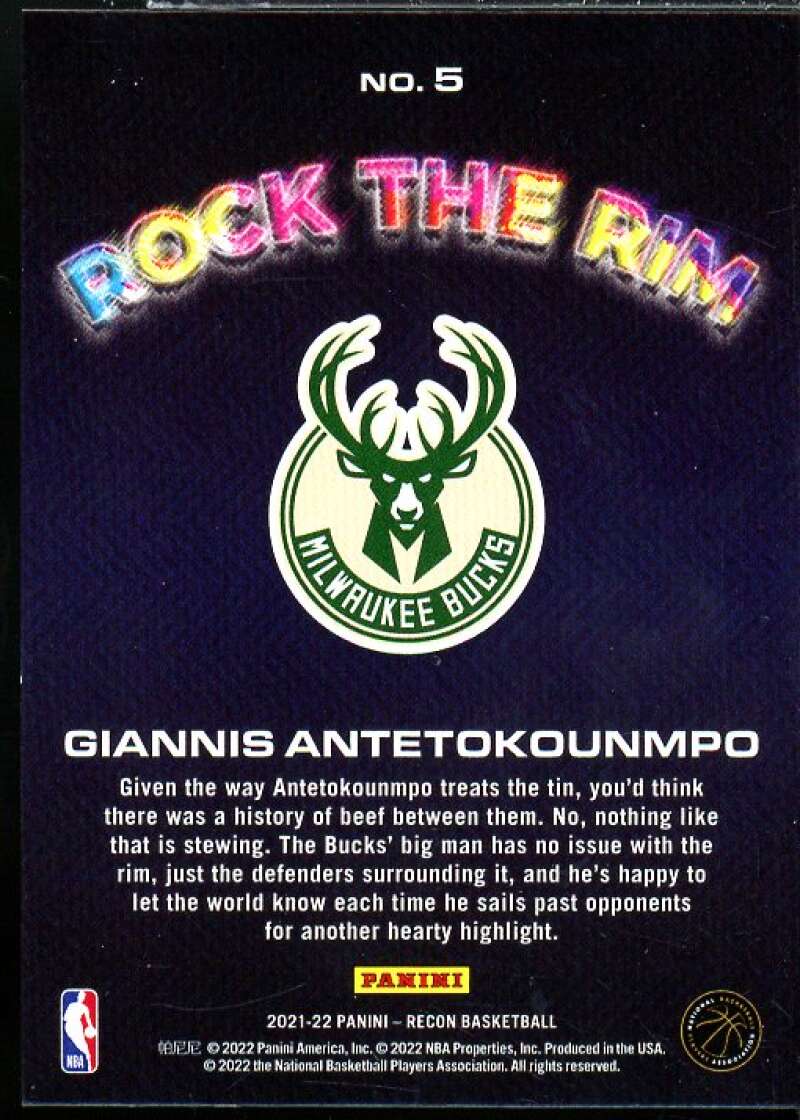 Giannis Antetokounmpo Card 2021-22 Panini Recon Rock the Rim #5  Image 2