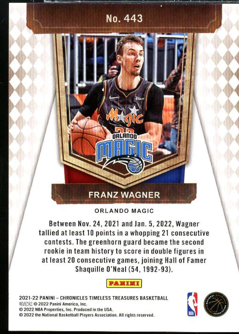 Franz Wagner/Timeless Treasures Rookie 2021-22 Panini Chronicles Purple #443  Image 2