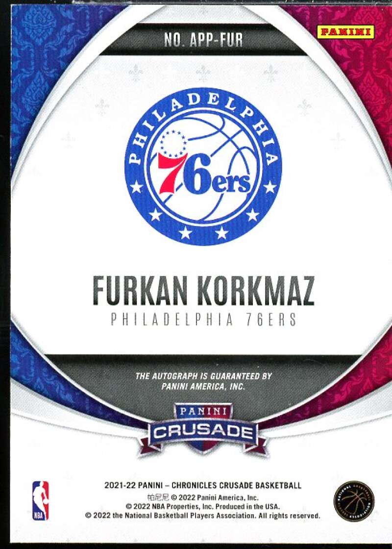 Furkan Korkmaz Card 2021-22 Chronicles Excalibur Apprentice Signatures Blue #24  Image 2