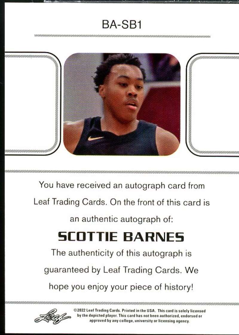 Scottie Barnes EXCH Card 2021-22 Leaf Memories '90 Platinum #BASB1  Image 2