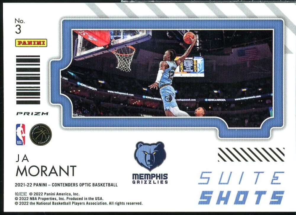 Ja Morant Card 2021-22 Panini Contenders Optic Suite Shots Red Cracked Ice #3  Image 2