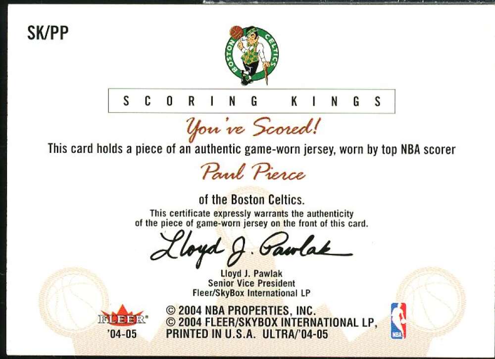 Paul Pierce Card 2004-05 Ultra Scoring Kings Game Used #PP  Image 2