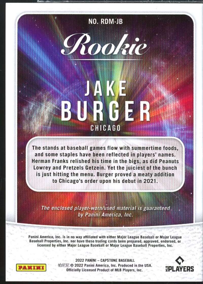 Jake Burger Card 2022 Panini Capstone Rookie Dual Materials #19  Image 2