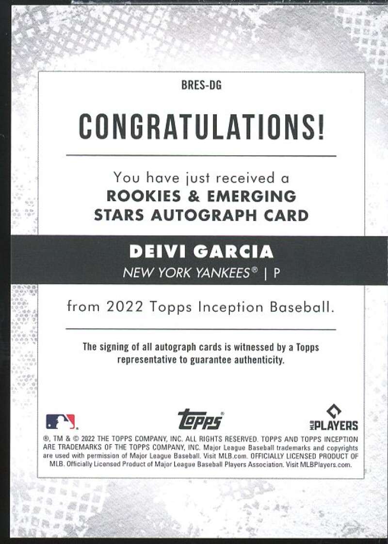 Deivi Garcia 2022 Inception Rookie and Emerging Stars Autographs Aqua #BRESDG  Image 2