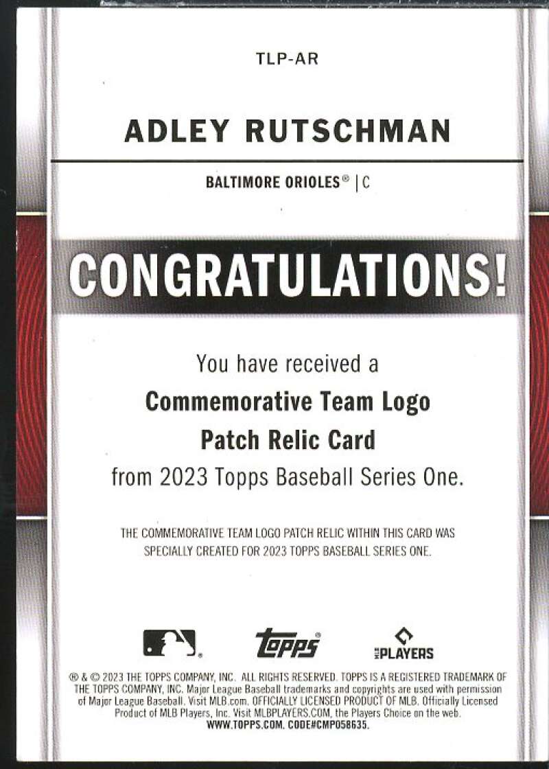 Adley Rutschman Rookie Card 2023 Topps Team Logo Commemorative Patch #TLPAR  Image 2