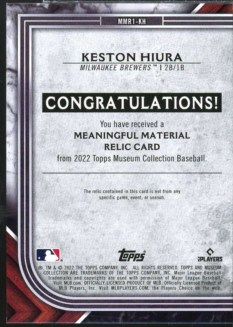 Keston Hiura 2022 Topps Museum Collection Meaningful Material Relics #MMR1KH  Image 2