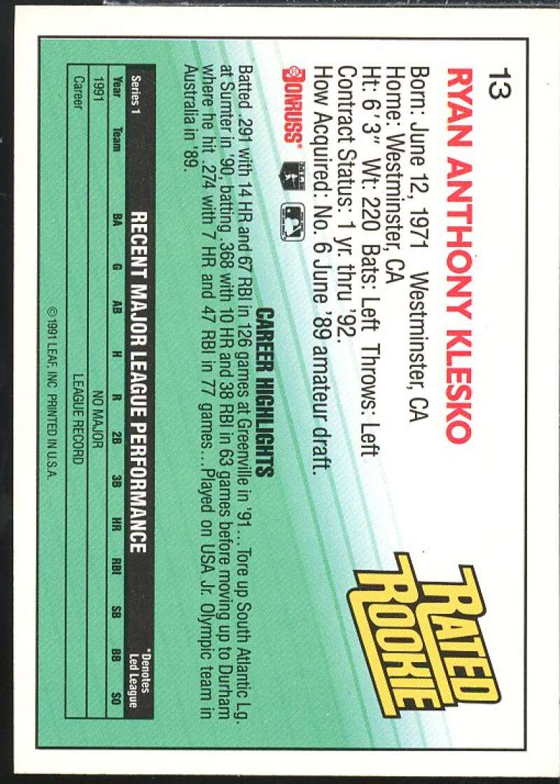 Ryan Klesko Card 1993 in person autograph#NNO  Image 2