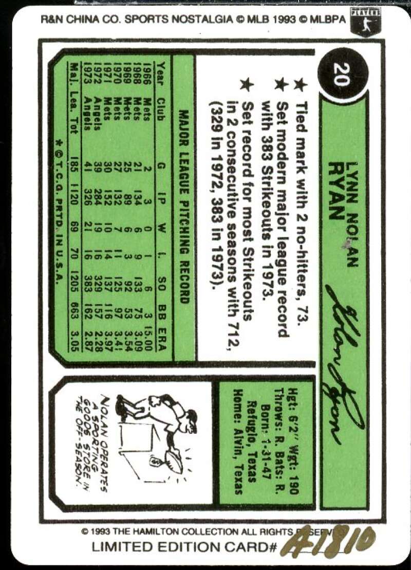 Nolan Ryan/1974 Topps Card 1993 Hamilton Collection Nolan Ryan Porcelain #7  Image 2