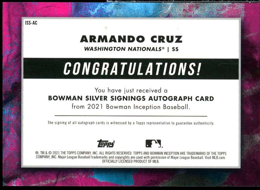 Armando Cruz Rookie 2021 Bowman Inception Primordial Prospects Autographs #PPAAC  Image 2
