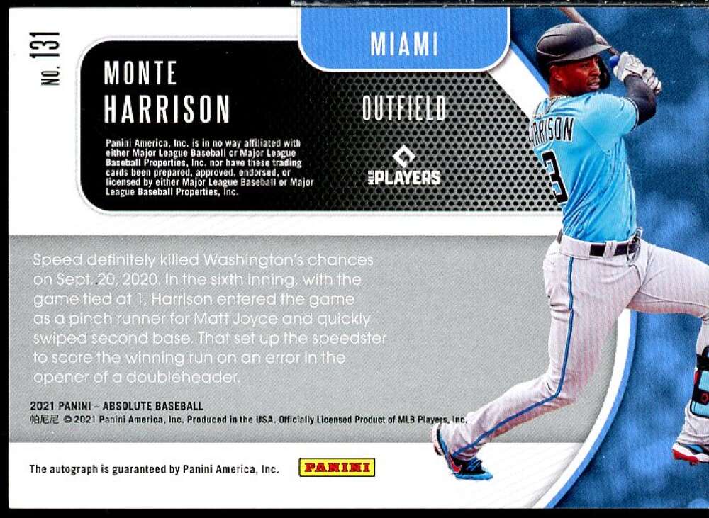 Monte Harrison Rookie Card 2021 Absolute Rookie Leather Signatures Tan #131  Image 2