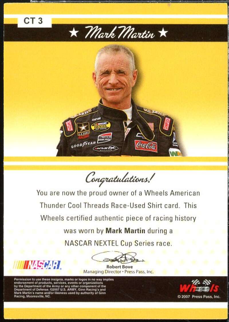 Mark Martin Card 2007 Wheels American Thunder Cool Threads #CT3  Image 2