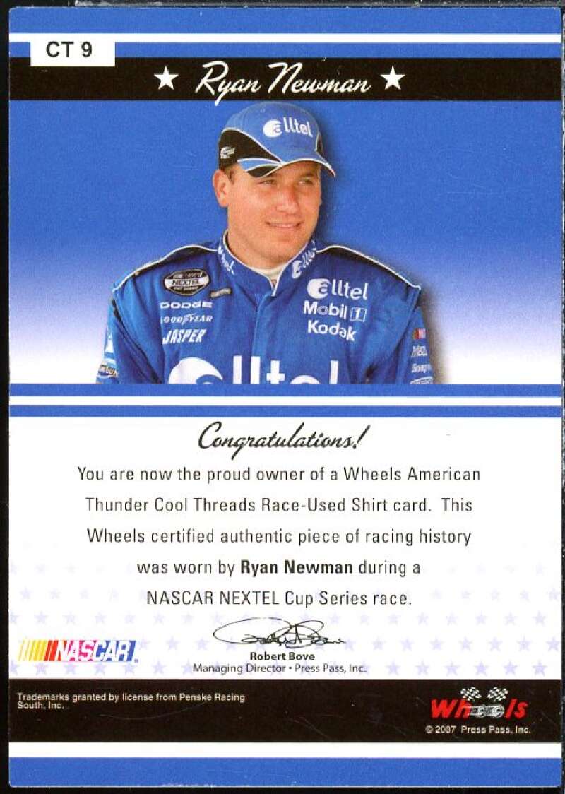 Ryan Newman Card 2007 Wheels American Thunder Cool Threads #CT9  Image 2