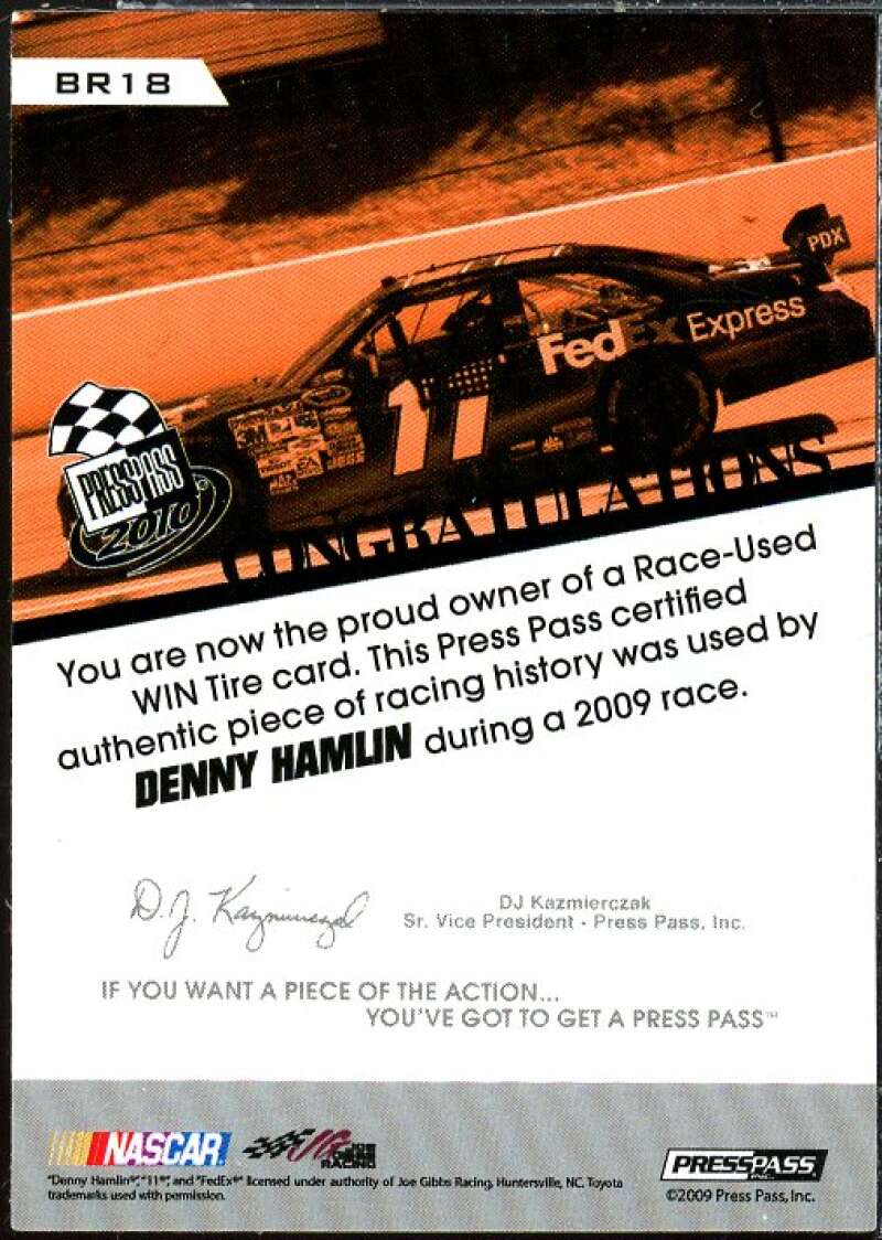 Denny Hamlin/Pocono Card 2010 Press Pass Burning Rubber #BR18  Image 2