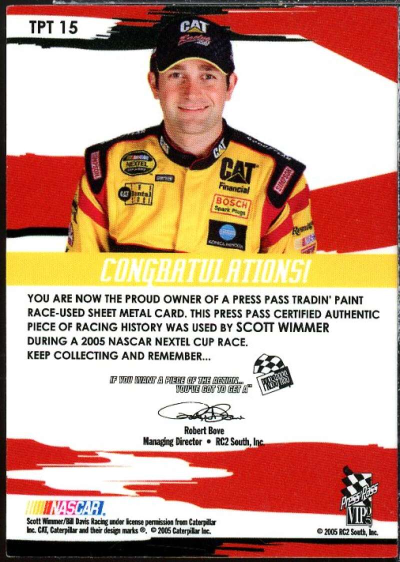 Scott Wimmer Card 2005 VIP Tradin' Paint Cars #TPT15  Image 2