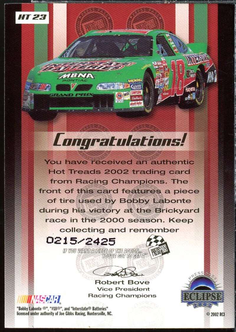 B.Labonte's Car Card 2002 Press Pass Hot Treads #HT23  Image 2