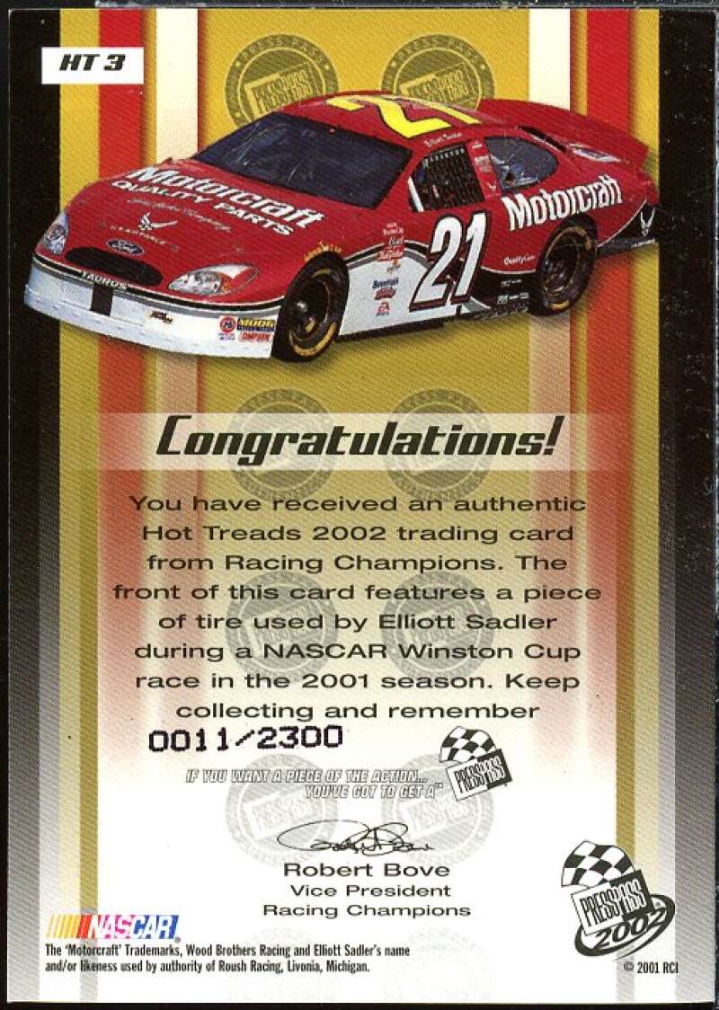 Elliott Sadler's Car Card 2002 Press Pass Hot Treads #HT3  Image 2