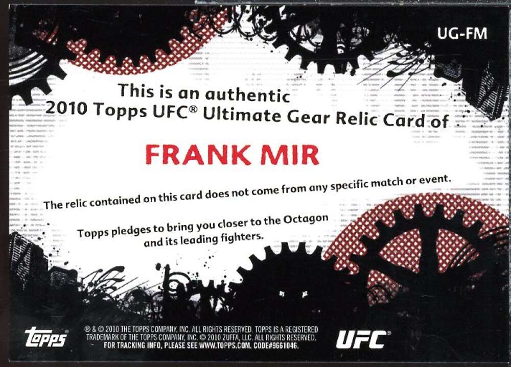 Frank Mir Card 2010 Topps UFC Ultimate Gear #UGFM  Image 2