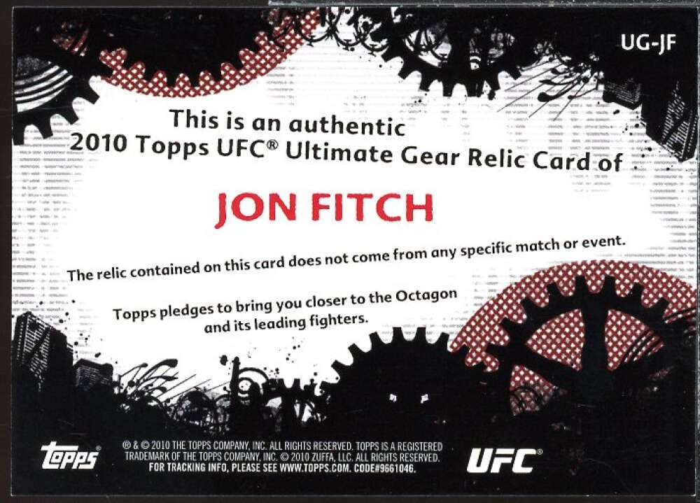 Jon Fitch Card 2010 Topps UFC Ultimate Gear #UGJF  Image 2