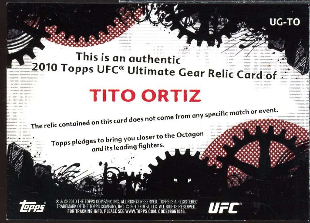 Tito Ortiz Card 2010 Topps UFC Ultimate Gear #UGTO  Image 2