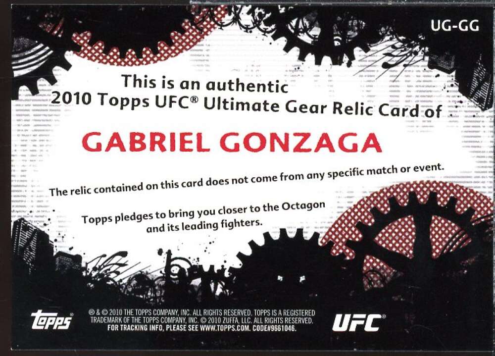 Gabriel Gonzaga Card 2010 Topps UFC Ultimate Gear #UGGG  Image 2