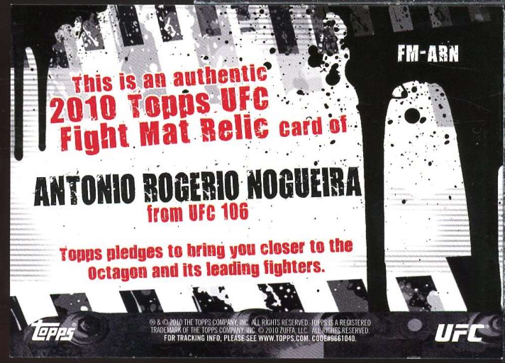 Antonio Rogerio Nogueira/UFC 106 Card 2010 Topps UFC Fight Mat Relics #FMARN  Image 2