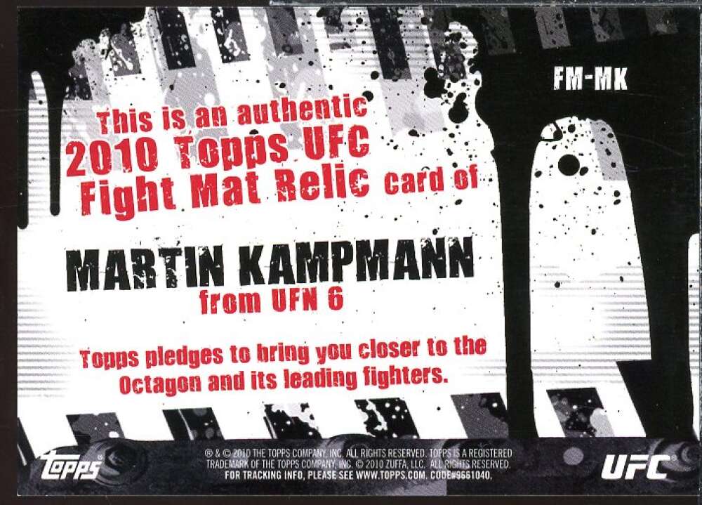 Martin Kampmann/UFN 6 Card 2010 Topps UFC Fight Mat Relics #FMMK  Image 2