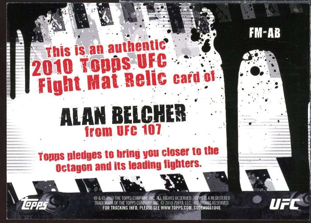 Alan Belcher/UFC 107 Card 2010 Topps UFC Fight Mat Relics #FMAB  Image 2