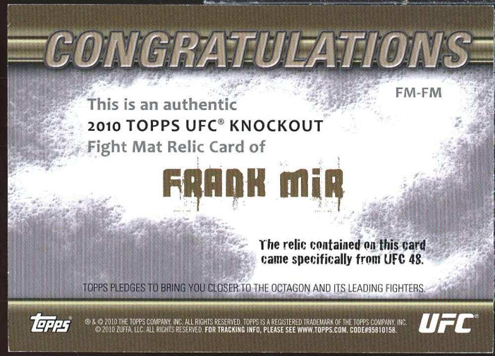 Frank Mir Card 2010 Topps UFC Knockout Fight Mat Relics #FMFM  Image 2