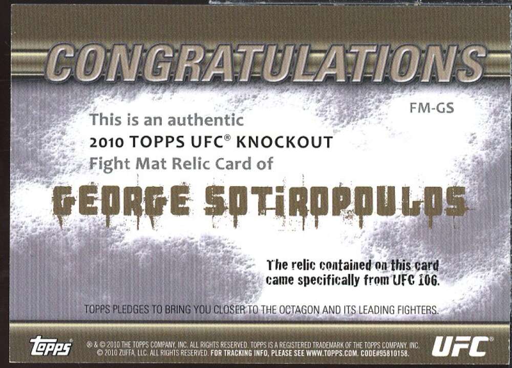 George Sotiropoulos Card 2010 Topps UFC Knockout Fight Mat Relics #FMGS  Image 2