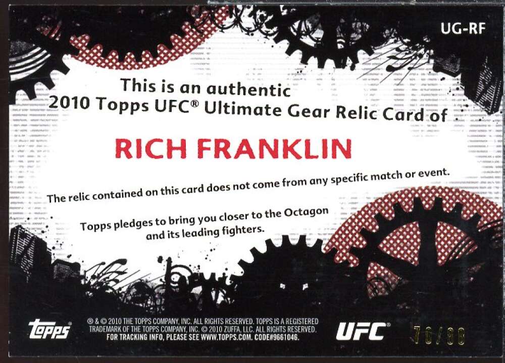 Rich Franklin Card 2010 Topps UFC Ultimate Gear Black #UGRF  Image 2