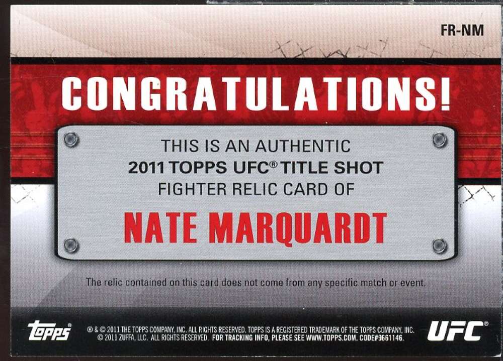 Nate Marquardt Card 2011 Topps UFC Title Shot Fighter Relics #FRNM  Image 2