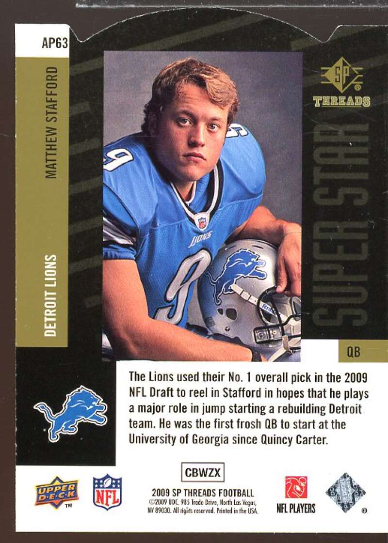 Matthew Stafford Rookie Card 2009 SP Threads Die Cut #AP63  Image 2