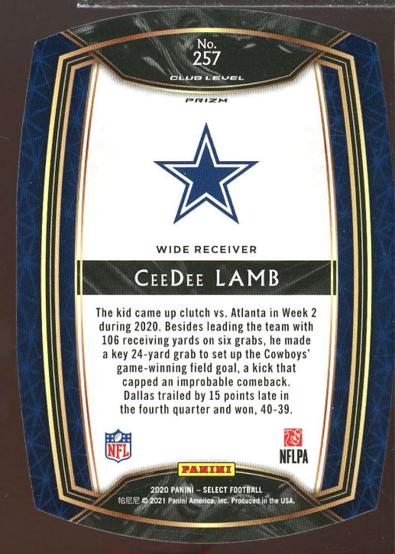 CeeDee Lamb Rookie Card 2020 Select Prizm Maroon Die Cut #257  Image 2
