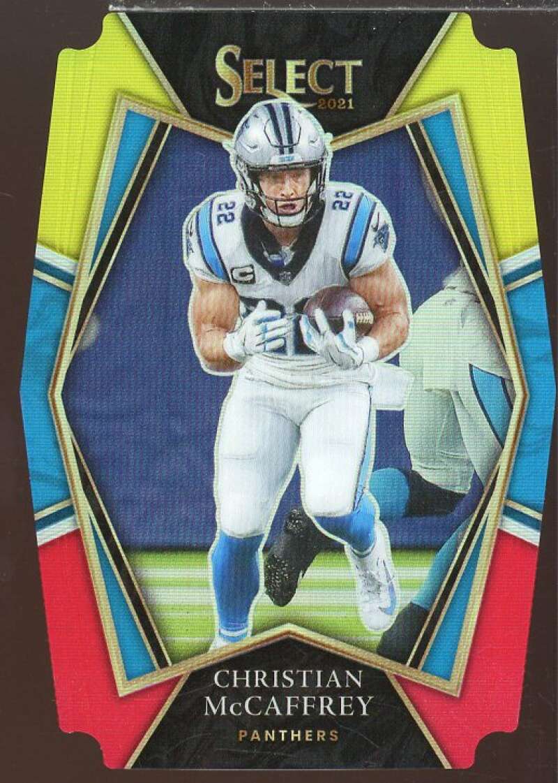 Christian McCaffrey Card 2021 Select Prizm Red and Blue Die Cut #107  Image 1