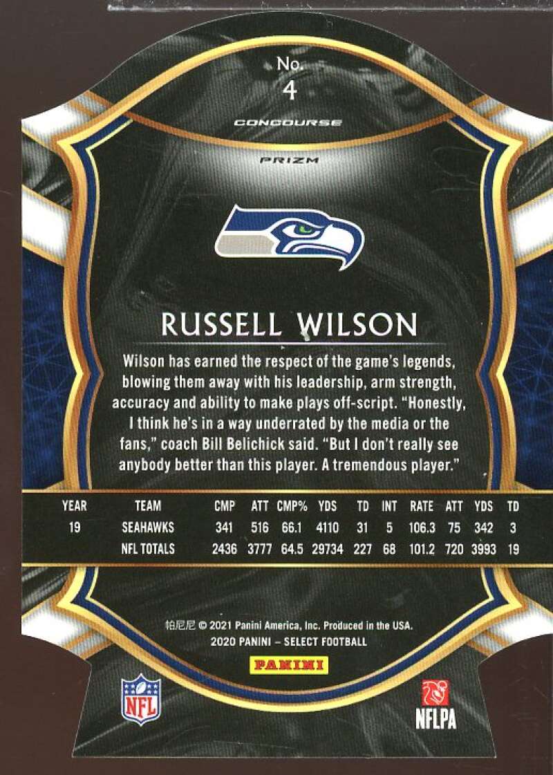 Russell Wilson Card 2020 Select Prizm Zebra Die Cut #4  Image 2