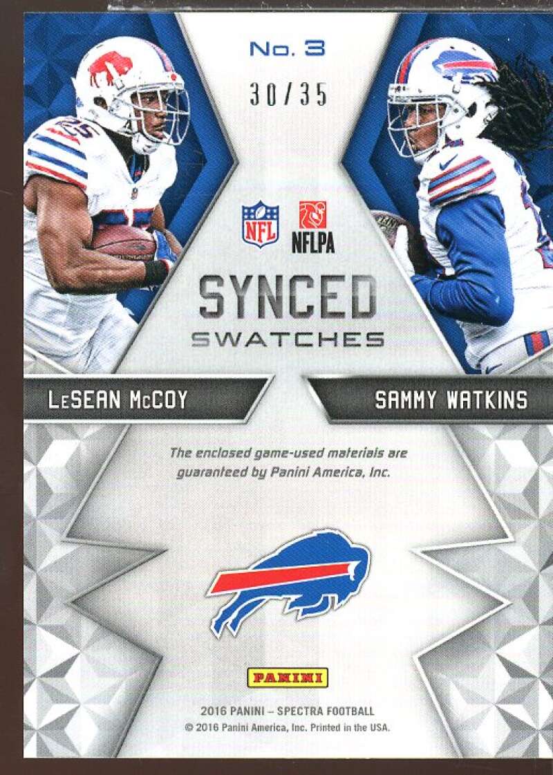 Sammy Watkins/LeSean McCoy 2016 Panini Spectra Synced Swatches Neon Blue #3  Image 2