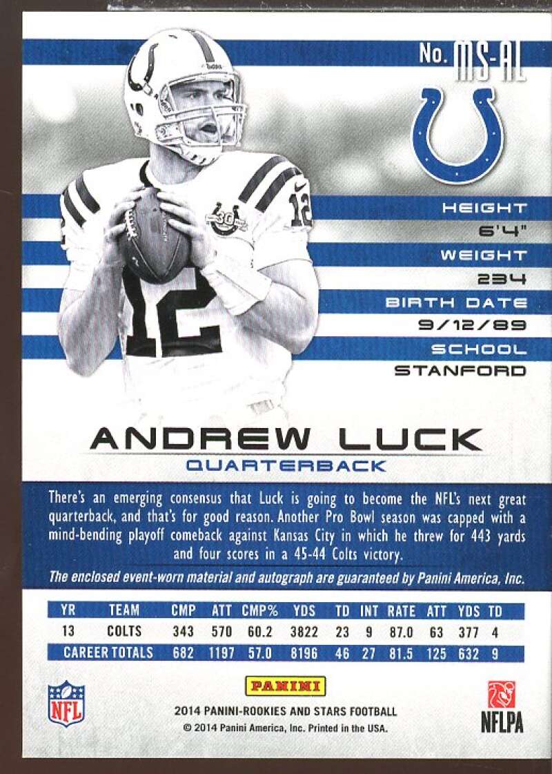 Andrew Luck Card 2014 Rookies and Stars Materials Gold #MSAL  Image 2