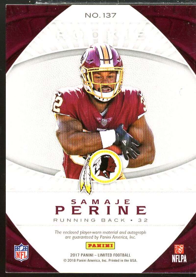 Samaje Perine JSY AU Rookie Card 2017 Limited Silver Spotlight #137  Image 2